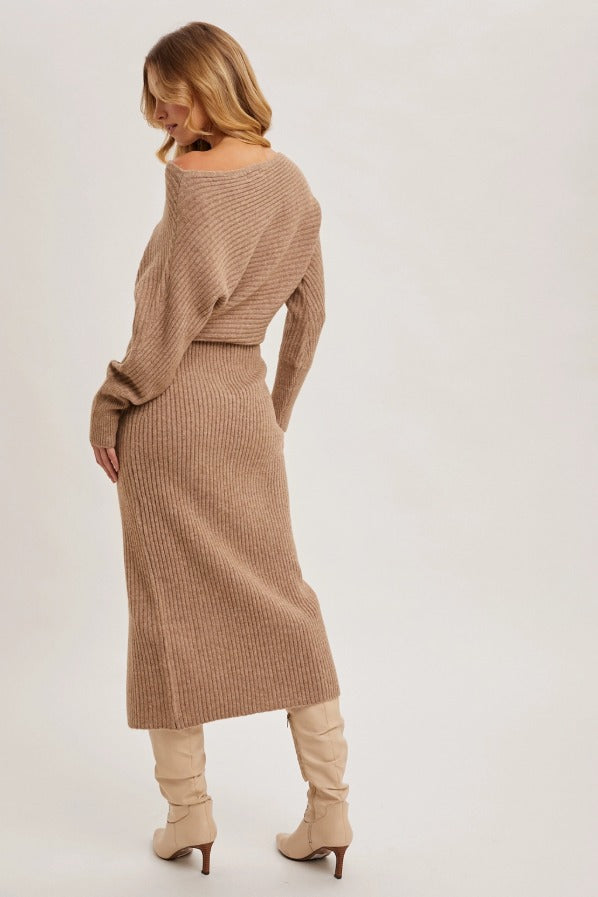 Relaxed Side Slit Midi Sweater Dress - The Tiny Details