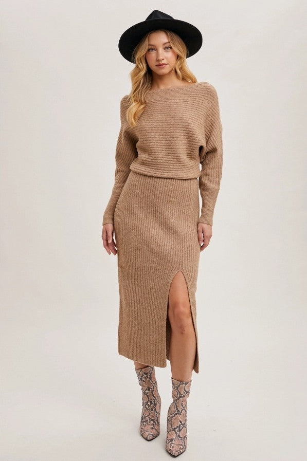 Relaxed Side Slit Midi Sweater Dress - The Tiny Details