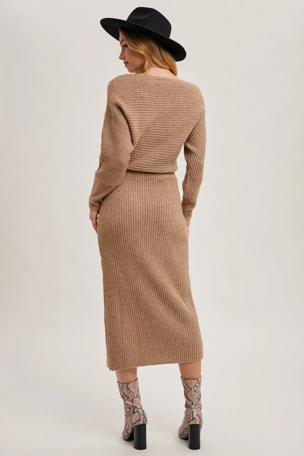 Relaxed Side Slit Midi Sweater Dress - The Tiny Details