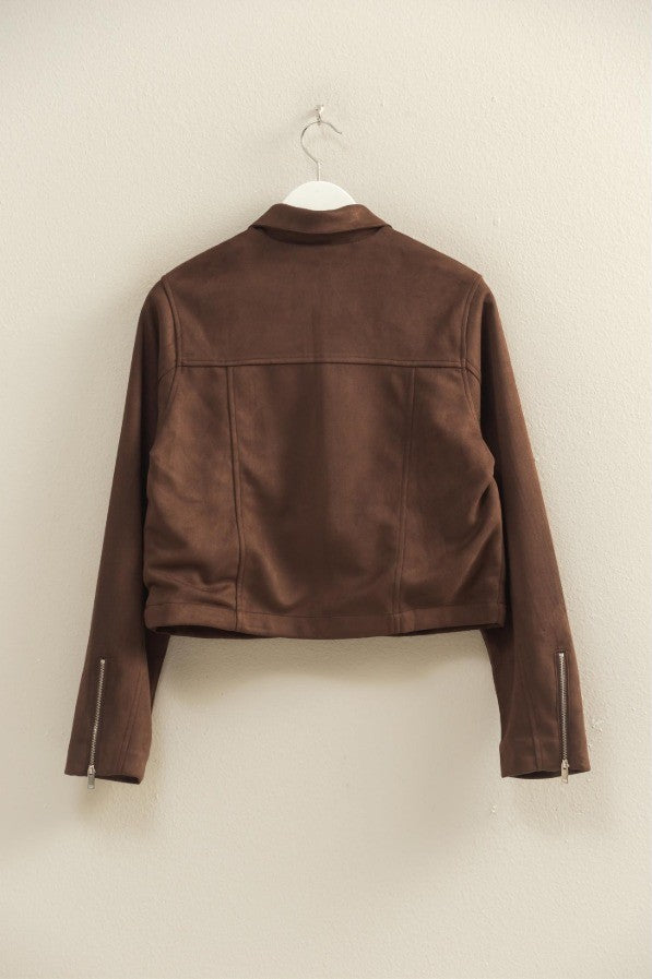 Espresso Suede Zip Up Collared Jacket