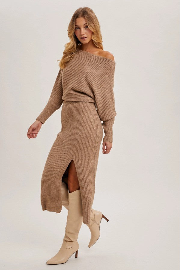 Relaxed Side Slit Midi Sweater Dress - The Tiny Details