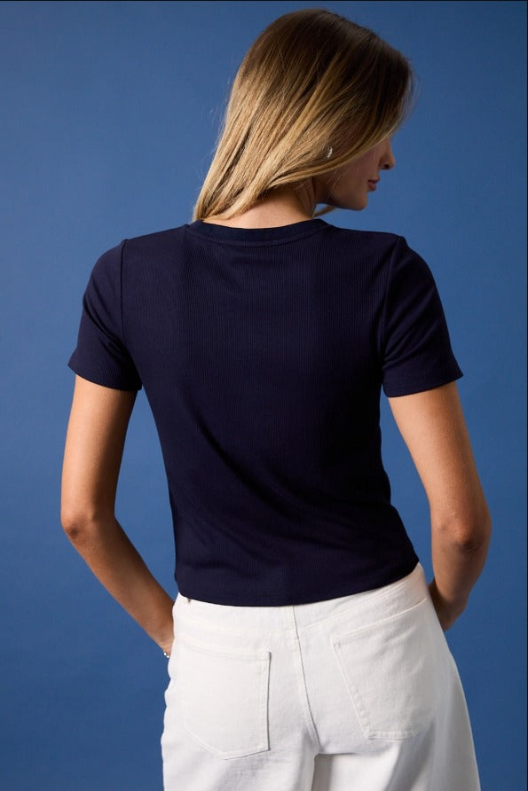 The Tiny Details Crew Neck USA Cocktail Embroidered Ribbed Baby Tee