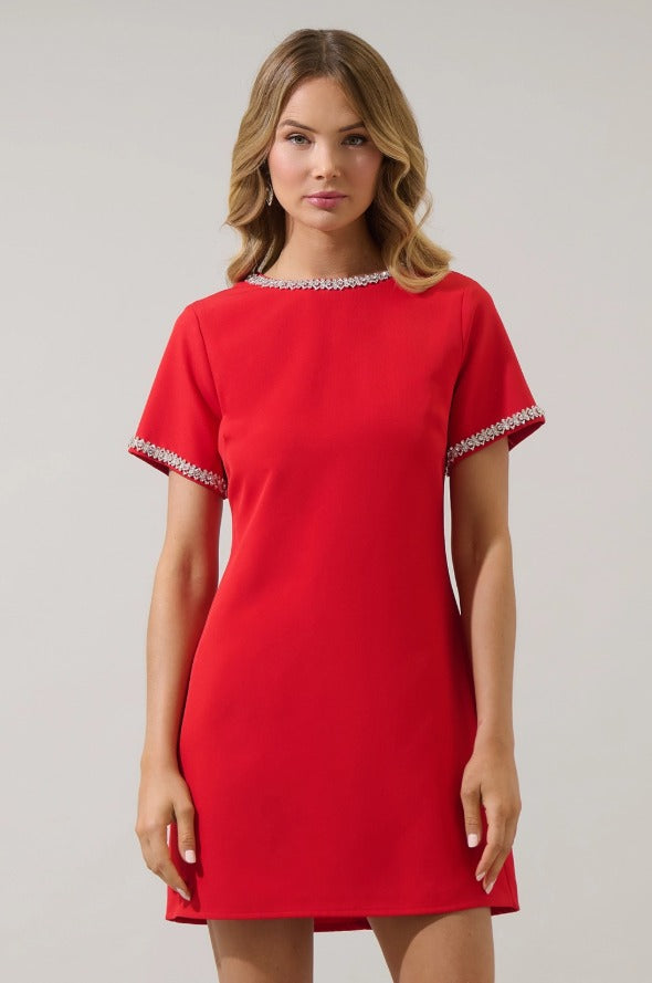 Kaitlyn Rhinestone Shift Mini Dress - The Tiny Details