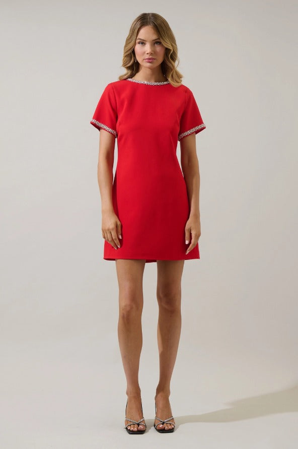 Kaitlyn Rhinestone Shift Mini Dress - The Tiny Details