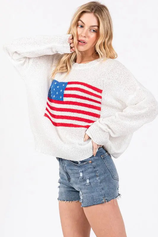 American Flag Pullover Sweater Top - The Tiny Details