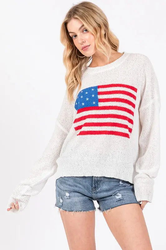 American Flag Pullover Sweater Top - The Tiny Details