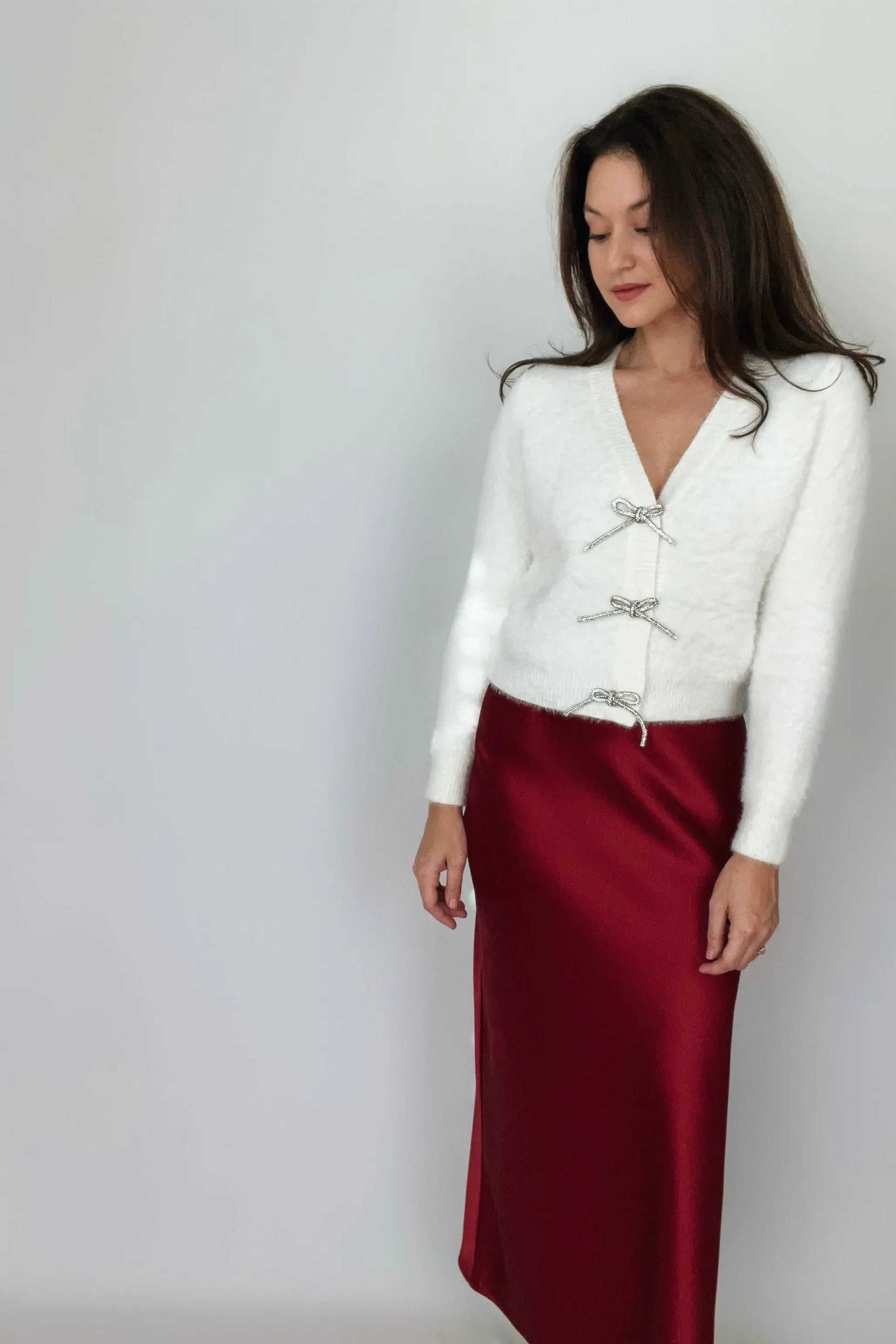 Aniston Burgundy Long Slip Skirt - The Tiny Details