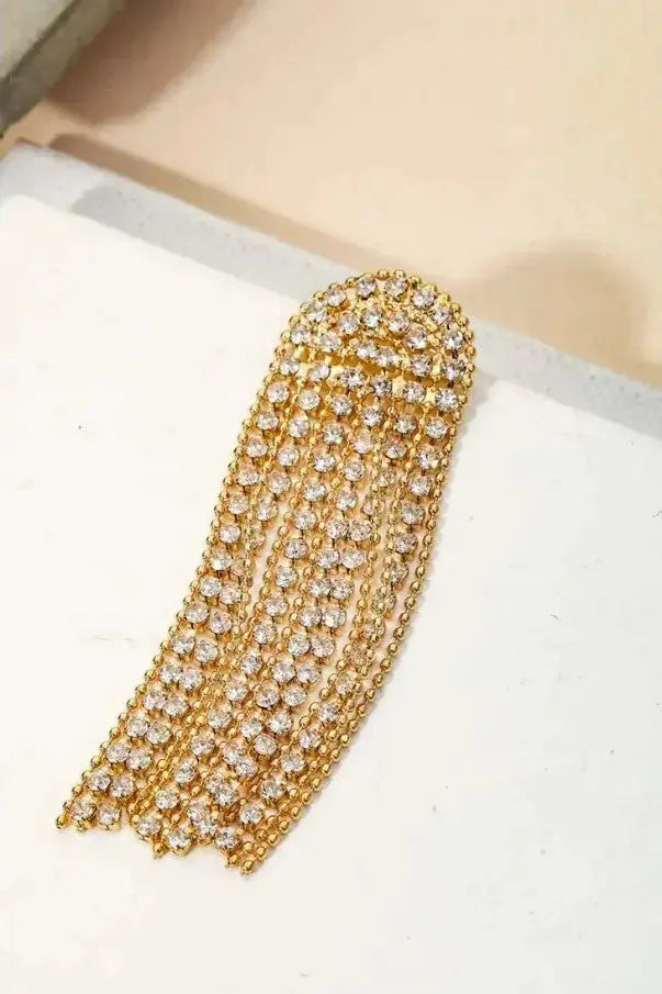 The Tiny Details Arch Rhinestone Chain Fringe Earrings