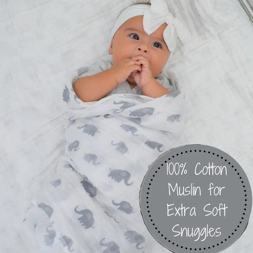 Baby Elephants Muslin Swaddle - The Tiny Details