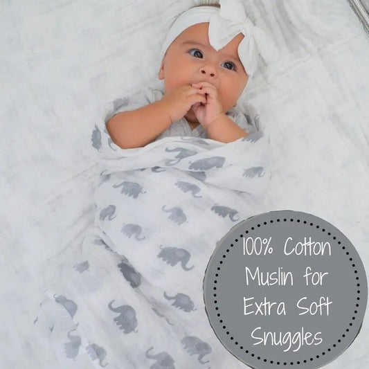 Baby Elephants Muslin Swaddle - The Tiny Details