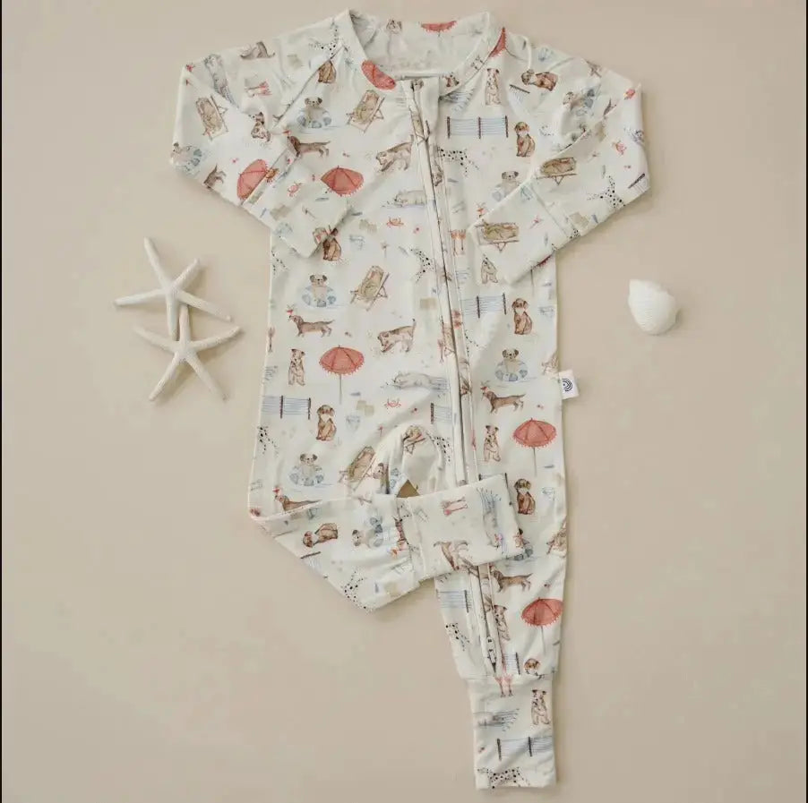 The Tiny Details Beach Pawty Bamboo Zippy Baby Pajamas