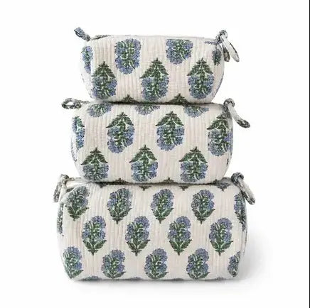 Blue Floral Cosmetic Bag Set