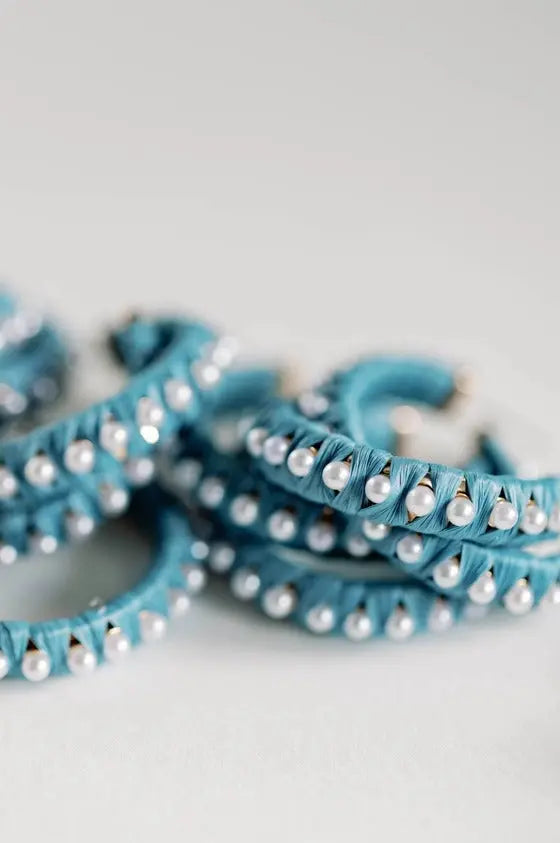 Blue Studded Pearl Raffia Hoop Earrings - The Tiny Details