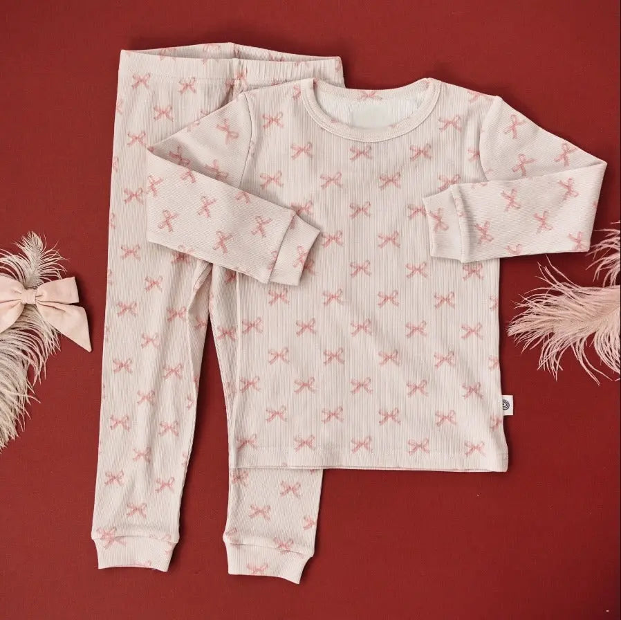 Blushing Bows 2pc Ribbed Bamboo Pajamas - The Tiny Details