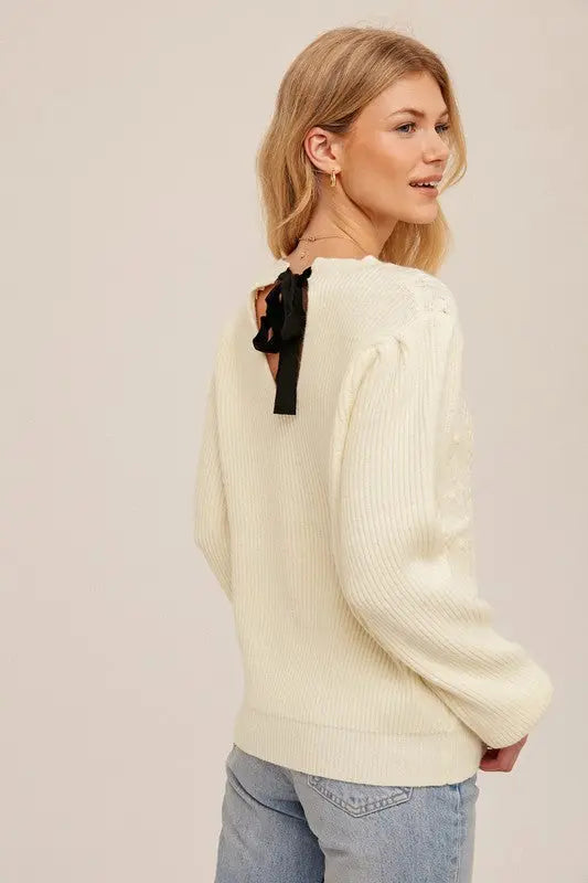The Tiny Details Bobbled Pattern Tie Back Sweater