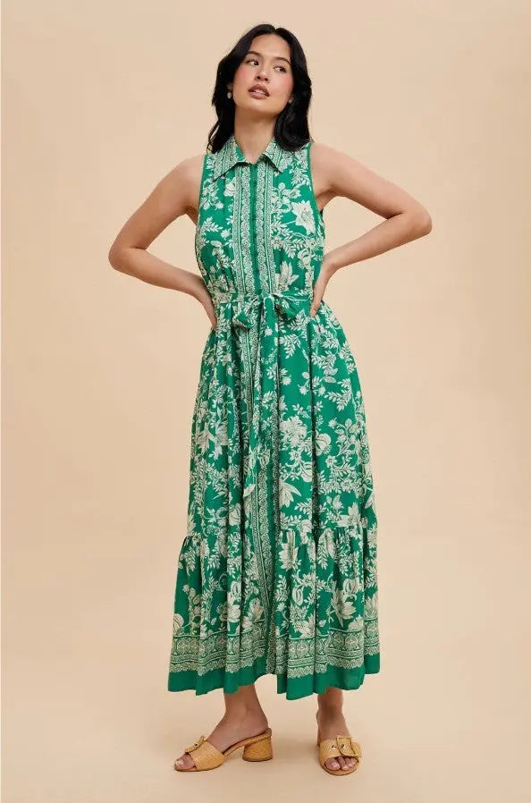 Border Print Button Down Maxi Dress - The Tiny Details