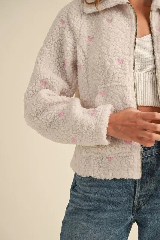 Bow Embroidered Teddy Jacket - The Tiny Details