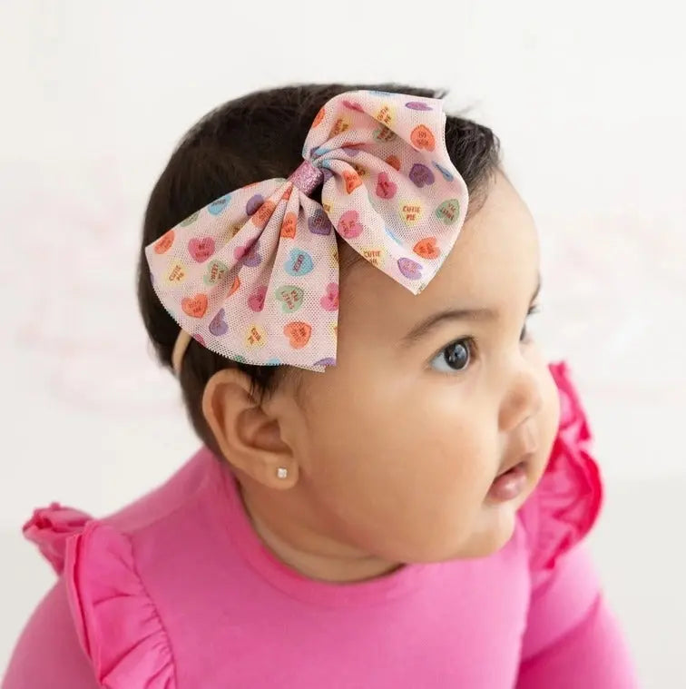 Candy Hearts Tulle Bow Baby Headband - The Tiny Details