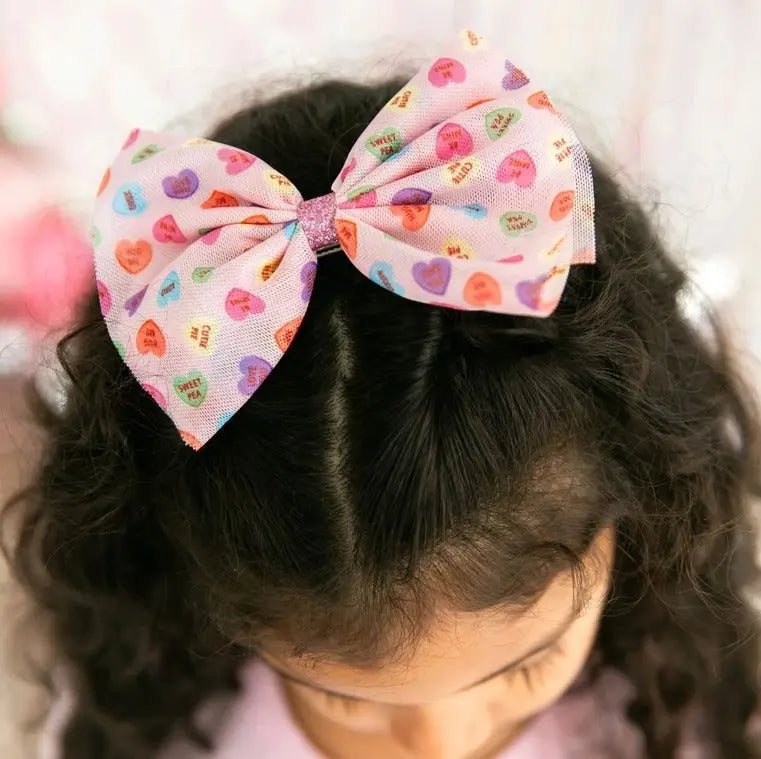 Candy Hearts Tulle Bow Clip - The Tiny Details