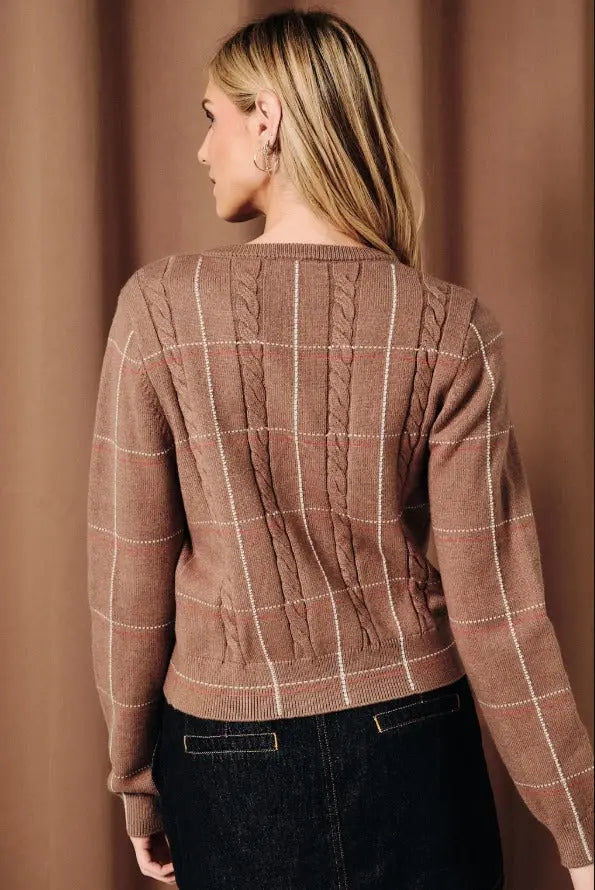 The Tiny Details Classic Plaid Cable Knit Sweater Cardigan