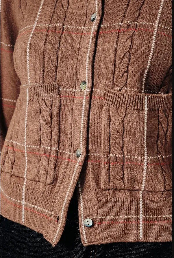 The Tiny Details Classic Plaid Cable Knit Sweater Cardigan