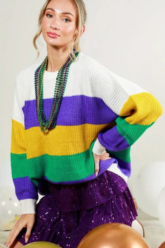 Colorblock Classic Mardi Gras Sweater - The Tiny Details