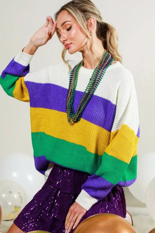 Colorblock Classic Mardi Gras Sweater - The Tiny Details