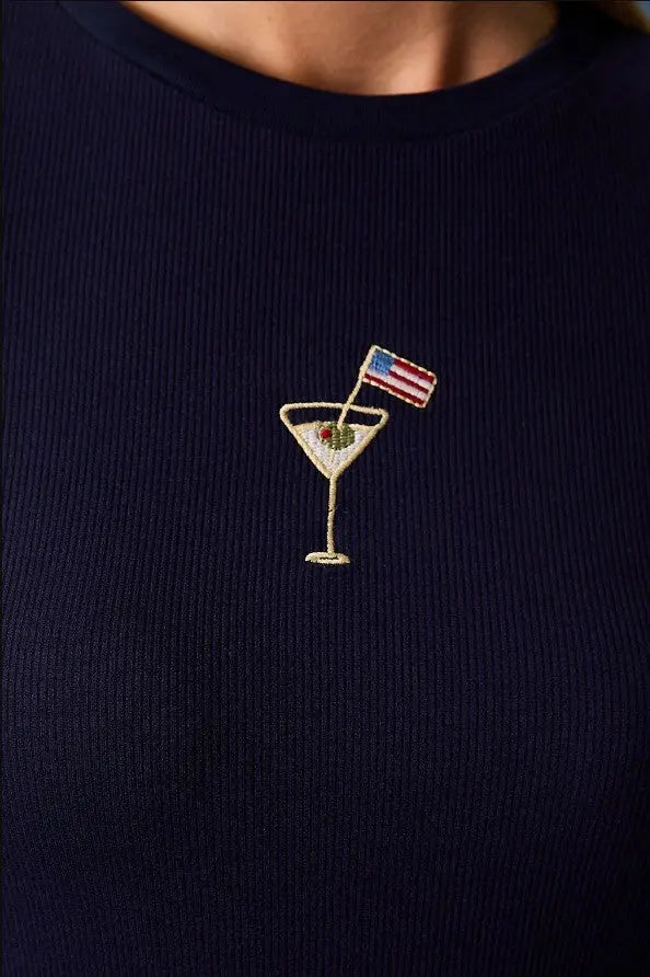 The Tiny Details Crew Neck USA Cocktail Embroidered Ribbed Baby Tee