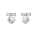 The Tiny Details Diamond Bow Mini Pearl Studs