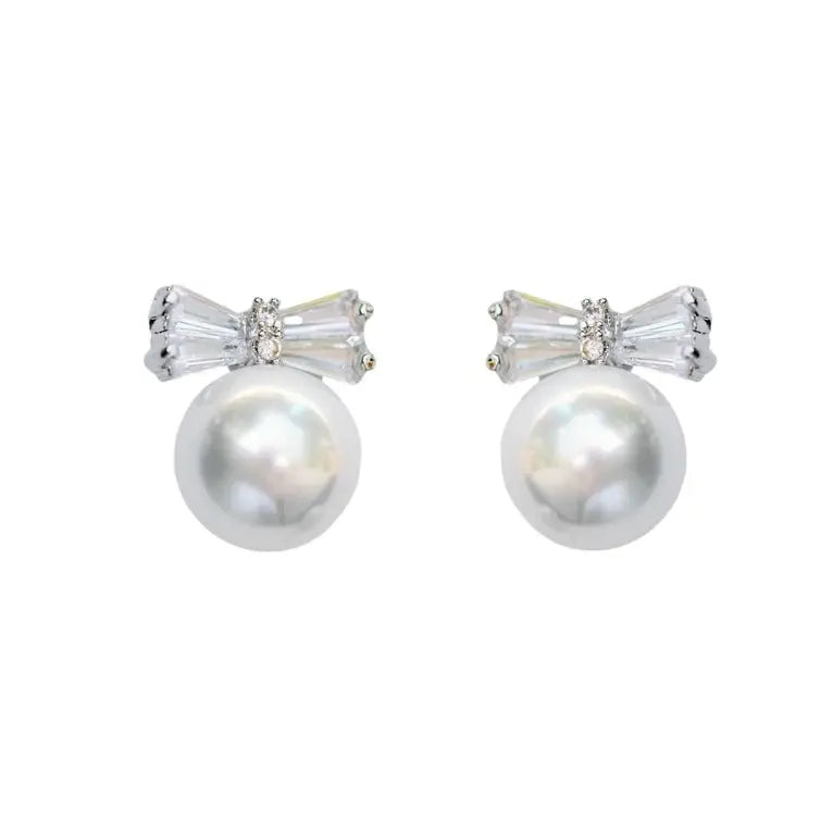 The Tiny Details Diamond Bow Mini Pearl Studs