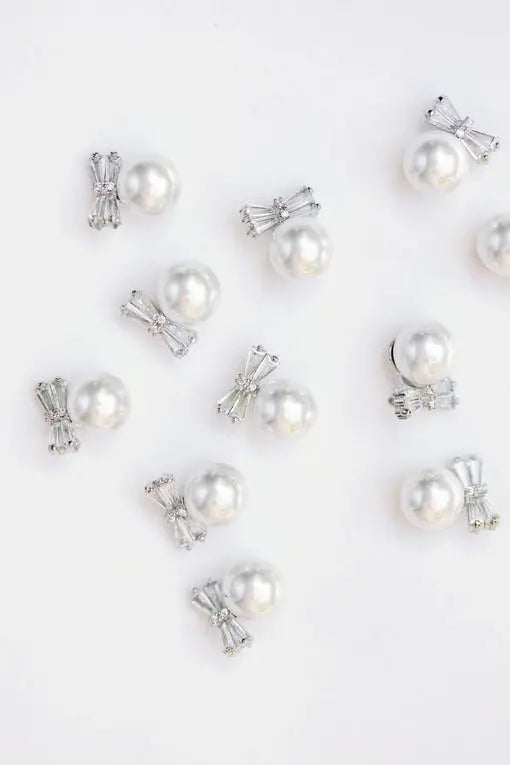 The Tiny Details Diamond Bow Mini Pearl Studs