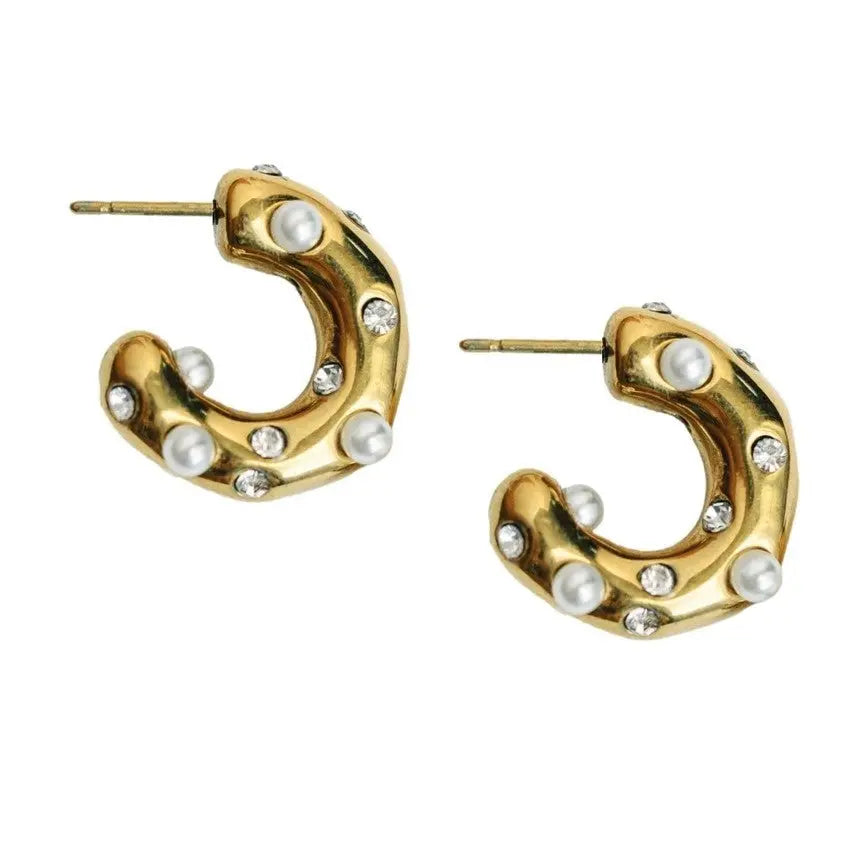 The Tiny Details Diamond and Pearl Chunky Huggie Earrings