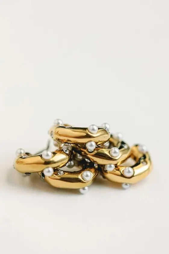 The Tiny Details Diamond and Pearl Chunky Huggie Earrings