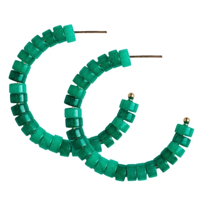 The Tiny Details Emerald Beaded Chunky Hoop Earrings