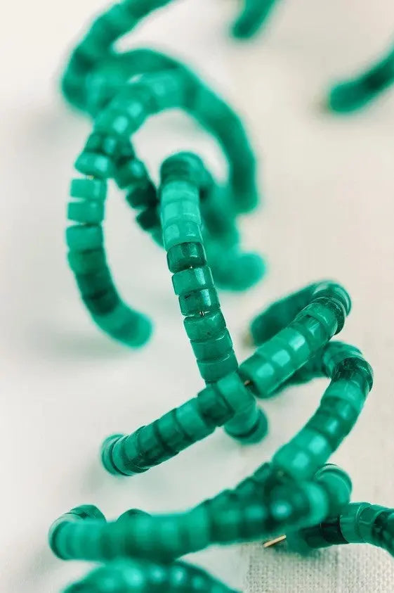 The Tiny Details Emerald Beaded Chunky Hoop Earrings
