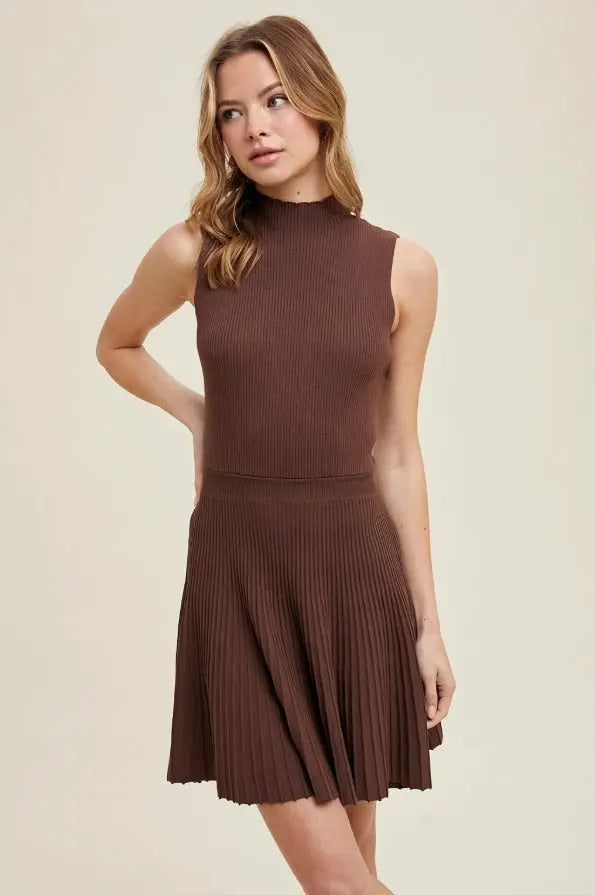 Espresso Pleated Sweater Dress - The Tiny Details