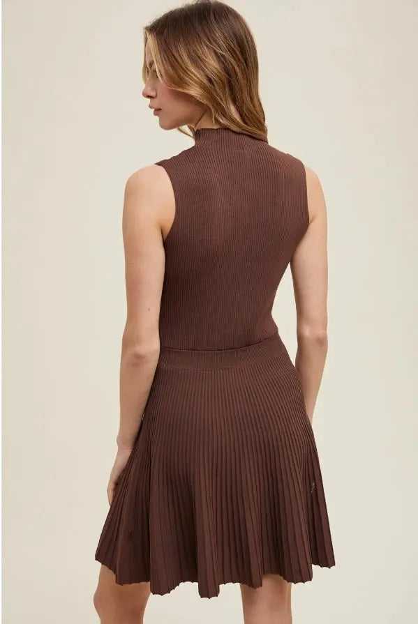 Espresso Pleated Sweater Dress - The Tiny Details