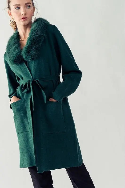 FAUX FUR COLLAR SWEATSHIRT