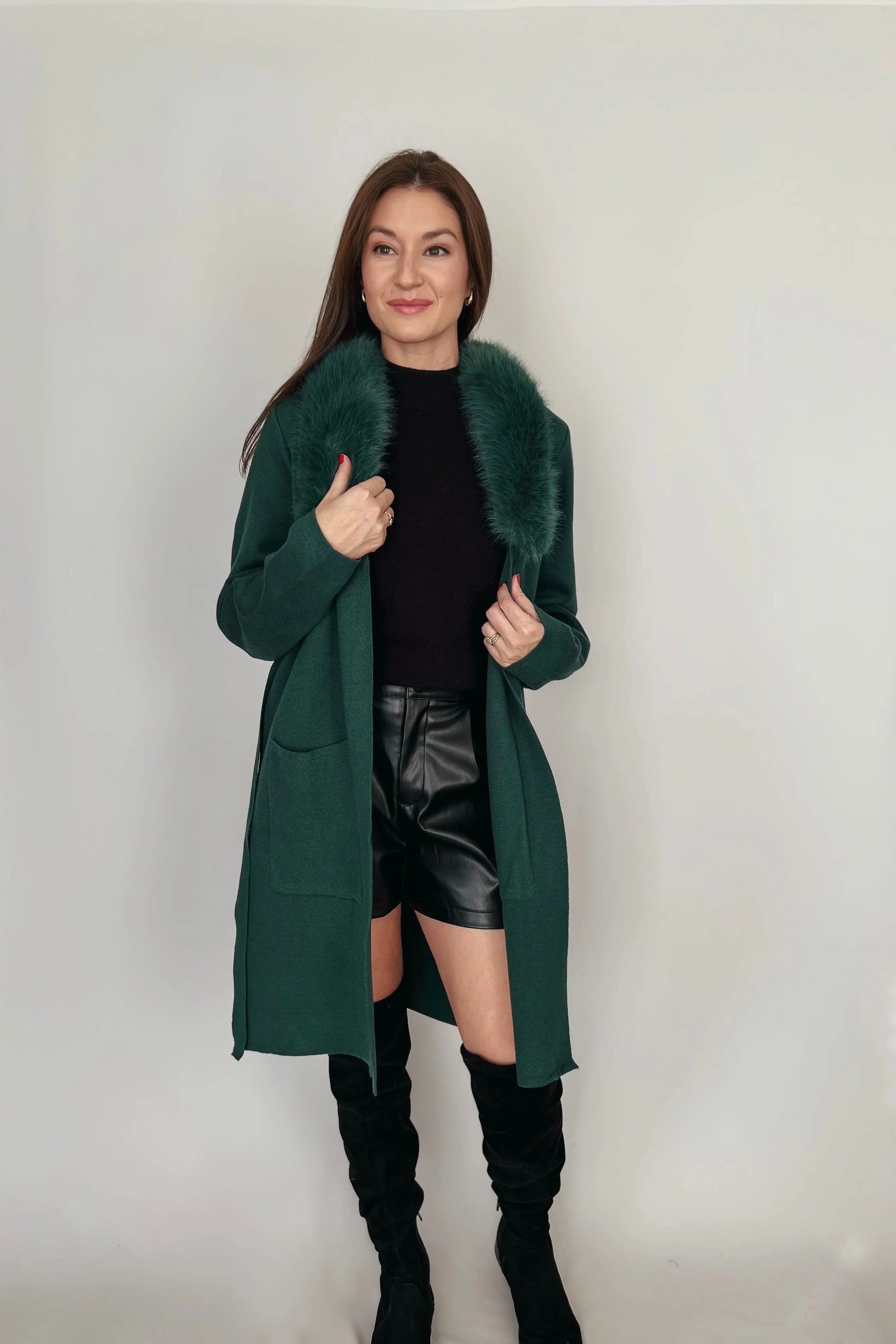 The Tiny Details Faux Fur Collar Sweater Coat