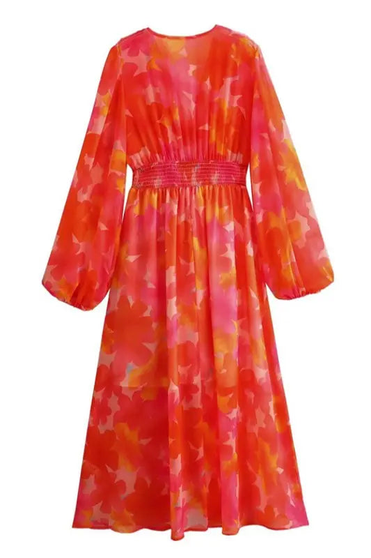 Floral Print Deep V-Neck Dress - The Tiny Details