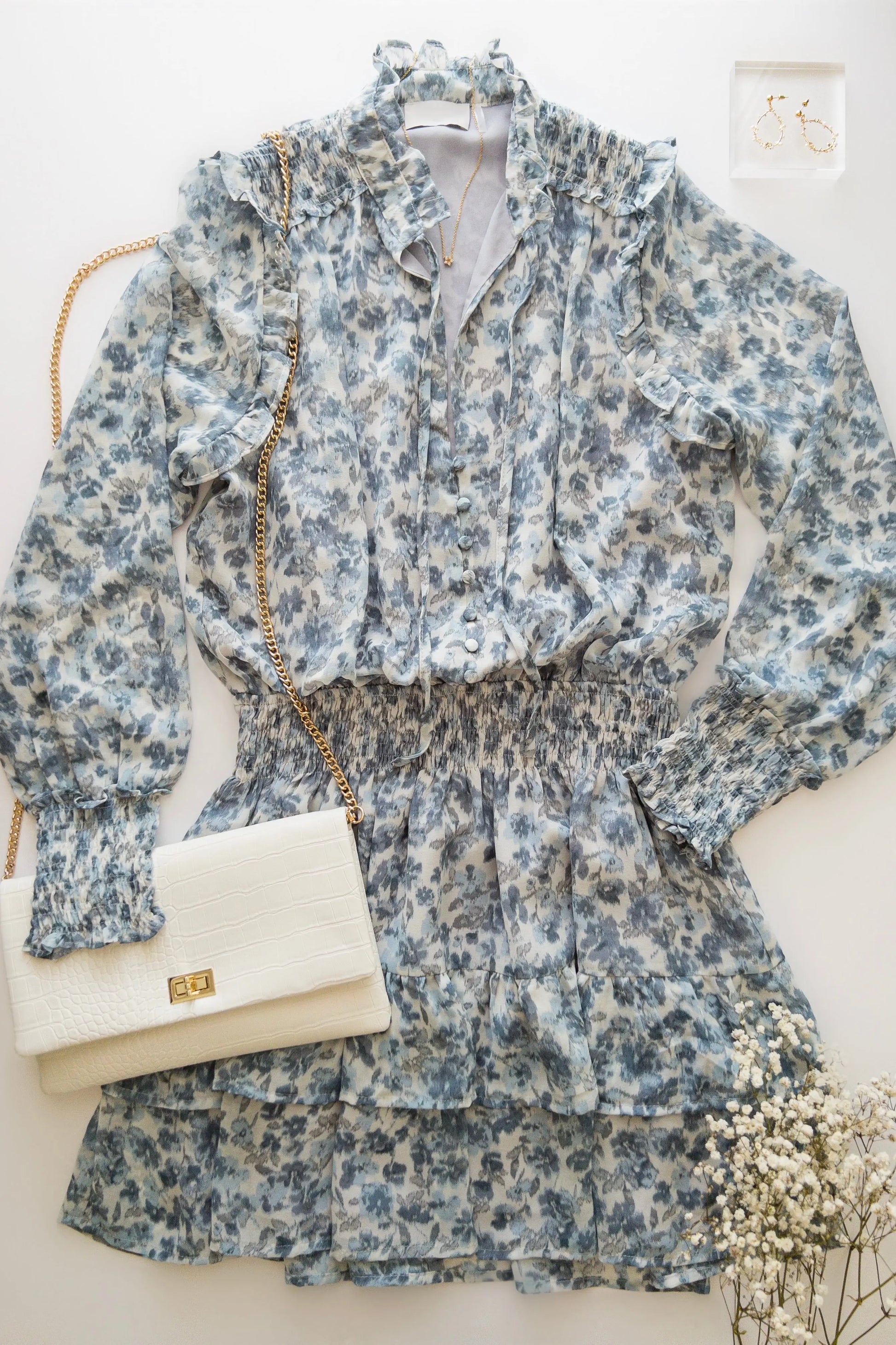 The Tiny Details Floral Print Smocked Detail Dress