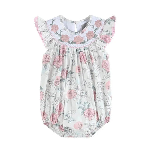 Floral Printed Smocked Flutter Romper - The Tiny Details