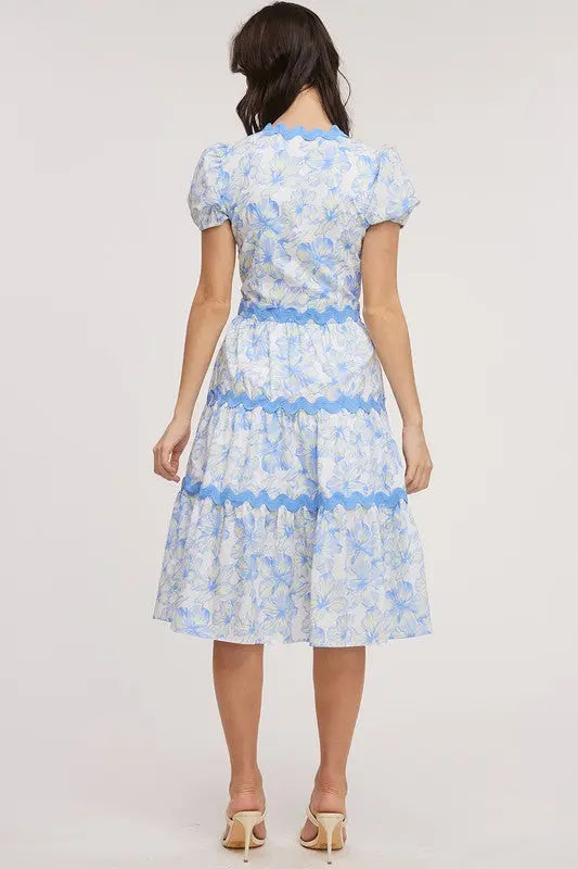Floral Wavy Trim Midi Dress - The Tiny Details
