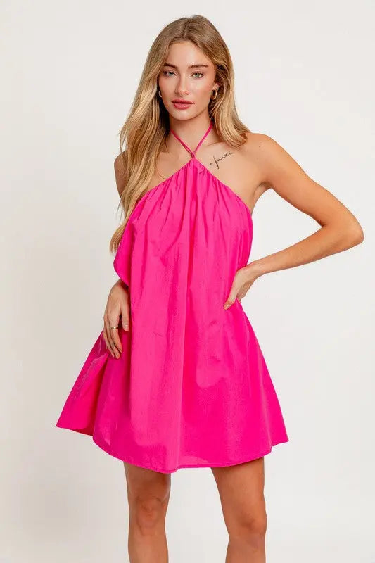 Fuchsia Halter Neck Dress - The Tiny Details