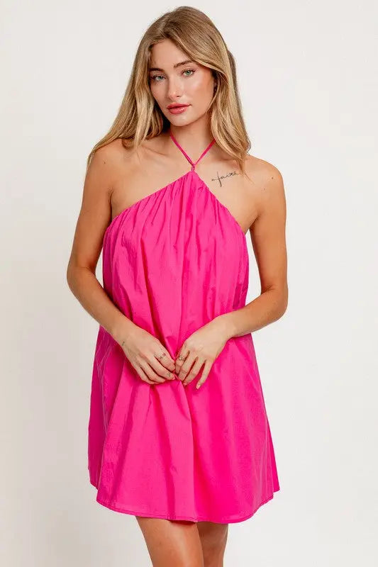 Fuchsia Halter Neck Dress - The Tiny Details
