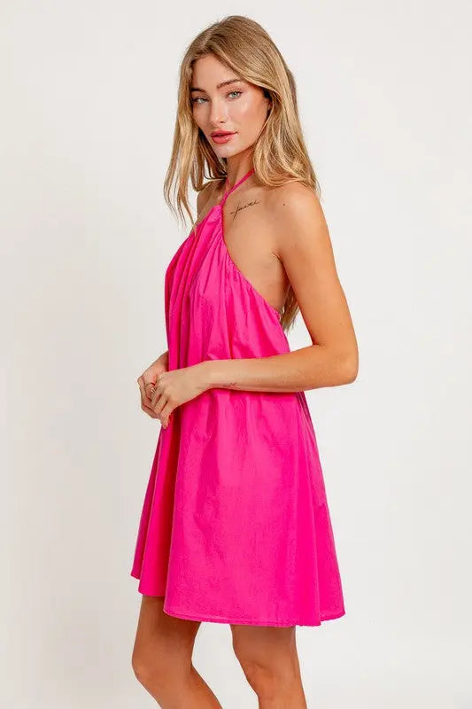 Fuchsia Halter Neck Dress - The Tiny Details