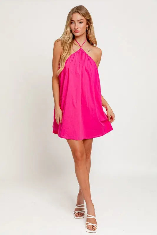 Fuchsia Halter Neck Dress - The Tiny Details