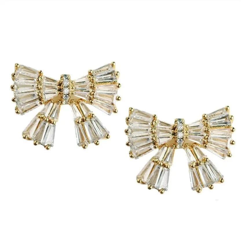 The Tiny Details Gold Maxi Sparkler Statement Bow Stud Earrings