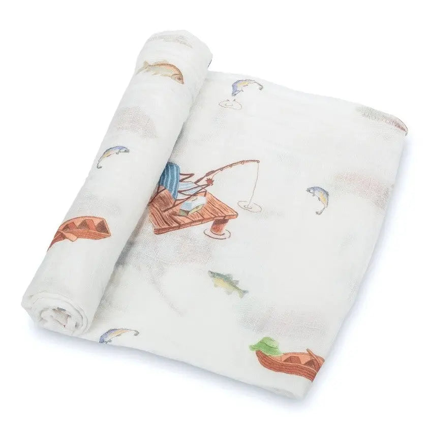 Gone Fishing Baby Cotton Muslin Swaddle - The Tiny Details