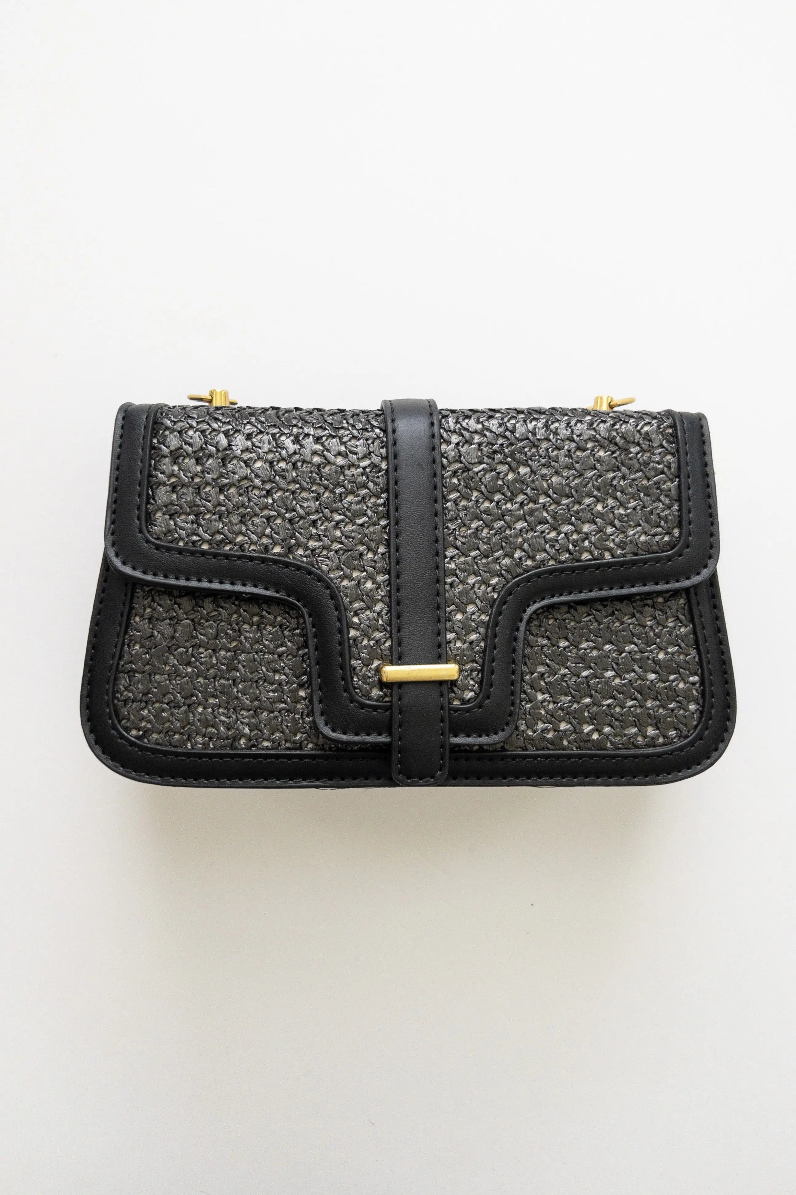 The Tiny Details Gracie Straw Leather Black Purse